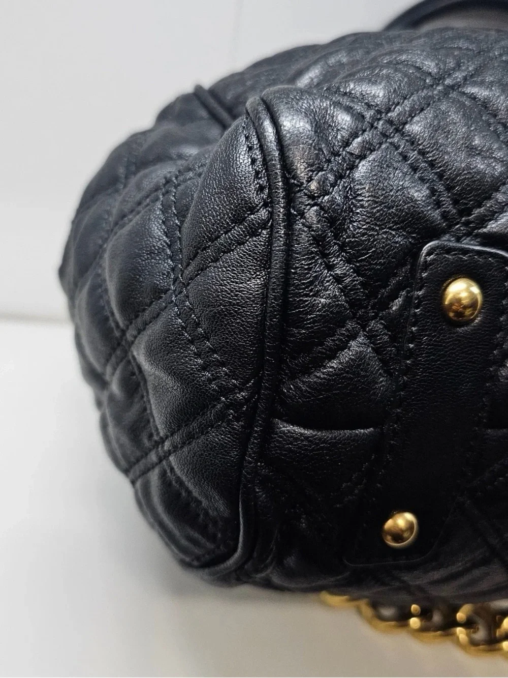Marc Jacob’s Stam Luxury Quilted Black Satchel with Gold Hardware